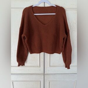 SHEIN Warm Brown V-Neck Sweater